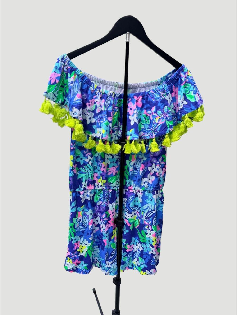 Lilly Pulitzer La Fortuna Borealis Blue Social Sunset Off-Shoulder Romper - Picture 2 of 6